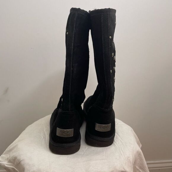 UGG Classic Rock Star Stud Tall Leather Sheepskin Shearling Winter Boots Black 7 - Picture 4 of 12